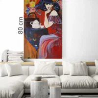 تابلو نقاشی بانو و چای(بدون نیاز به قاب)