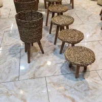 پایه گلدان چوبی حصیری