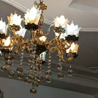 لوستر برنجی ۶ شاخه ۱۲ شعله|لوستر و چراغ آویز|باغستان, |دیوار