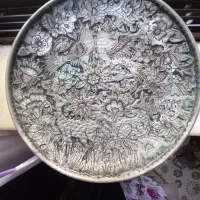 سینی مسی طرح گل ومرغ قلم کاری شده