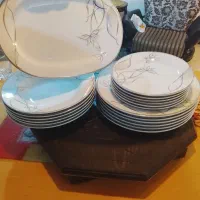 بشقاب چینی طرحدار+فنجون قهوه خوری آک
