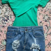 ست بادی و شلوارک جین دخترانه زنانه