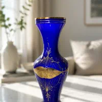 گلدان شیشه ای کبالت قدیمی دستساز