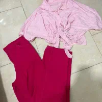 شومیز گره ای و شلوار بگ صورتی