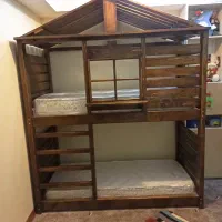 تخت دوطبقه تمام چوب با دو تشک
