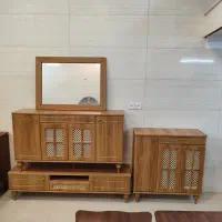 ست آینه کنسول . میز تلویزیون . جاکفشی مدل حصیری