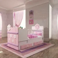 تخت و سرویس کامل خواب کودک مدل گل های بهاری