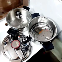 زودپز دوقلو 5+7 لیتر یونیک روگازی دارای سبد بخارپز