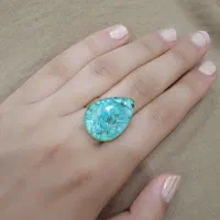 انگشتر فیروزه روکش رزین برنج