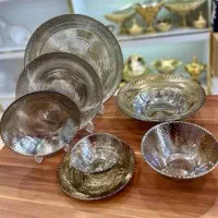 سرویس غذاخوری ۳۳ پارچه لب طلا و نقره بلور پیکسلی