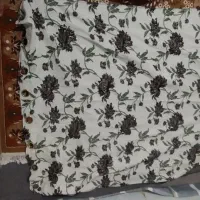 دو عدد دستک پرده و پرده حریر گل دار