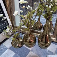 سه عدد گلدان با شکوفه