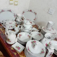 سرویس چینی گل سرخی قدیمی وانتیک