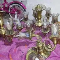 لوستر برنجی سنگین با لاله کریستالی شامپاینی|لوستر و چراغ آویز|ماهدشت, |دیوار