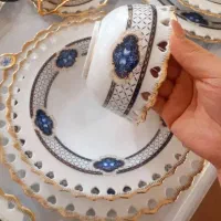 سرویس چینی ۱۲ نفره لب توری|ظروف سرو و پذیرایی|تهران, شهرک ولیعصر شمالی|دیوار