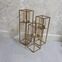 شمعدون سه سایزیی کنار سالنی استیل طلایی|صنایع دستی و سایر لوازم تزئینی|خمام, |دیوار