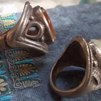 جفت انگشتر عقیق سلیمانی و شرف الشمس نقره سیلندری|جواهرات|خمین, |دیوار