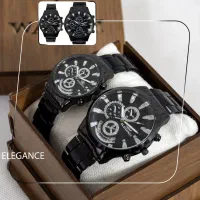 ست ساعت مردانه و زنانه مشکی ELEGANCE صفحه مشکی