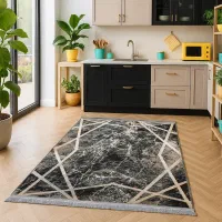 فرش خاص مشکی بژ برای دکور مدرن آشپزخانه