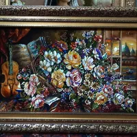 تابلوفرش دستبافت/تابلو فرش گلدان ویالون|تابلو فرش|تهران, استاد معین|دیوار