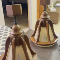 ۲ عدد لوستر تک‌شعله سقفی آویز تمام چوب