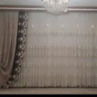 پرده حریر ترک گل برجسته با والن مخمل و نگین دوزی|پرده، رانر، رومیزی|هشتگرد, هشتگرد قدیم|دیوار