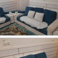 فروش مبل ۶ نفره با کوسن عسلی وپرده