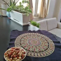 رومیزی سورمه ایی با نخ گیاهی|پرده، رانر، رومیزی|کرمان, |دیوار