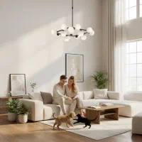 لوستر ۱۶ شعله مولکولی مربع برند OWL حباب شیشه ای