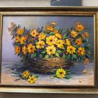 نقاشی گل در سبد با قاب