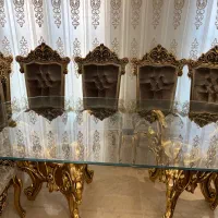 ست مبل و ناهارخوری ورق طلا استیل در حد نو