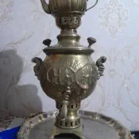 سماور زغالی برنجی با قوری زغالی ۴لیتری