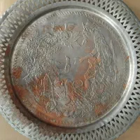 ۲تا سینی مسی قلم و تاس قدیمی