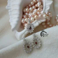 ست جواهری یاقوت سرخ با آبکاری طلا سفید
