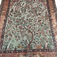 فرش تمام ابریشم بافت تهران کهنه زربافت100ساله