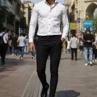 پیراهن مردانه سفید+شلوار مشکی پرداخت درب منزل