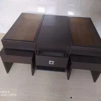 فروش میز جلو مبلی بزرگ با دو کشو و چهار میز عسلی