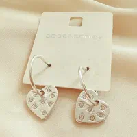 گوشواره حلقه ای آویزدار قلب نگین دار سفید زیبا|بدلیجات|رشت, گلباغ نماز|دیوار