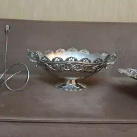 میوه خوری و شیرینی خوری سیلور با دوعدد شمعدان