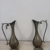 جفت آفتابه قلم‌زنی برنجی آنتیک و کلکسیونی سالم