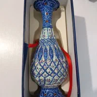 گلدان مسی میناکاری فیروزه ای