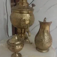 ست سماور وقوری برنجی ذغالی