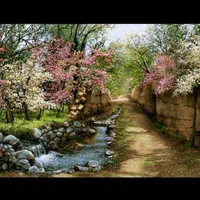 نخ و نقشه آماده بافت تابلوفرش کوچه باغ|تابلو فرش|اصفهان, باغ دریاچه|دیوار
