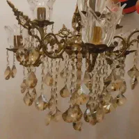 یک عدد لوستر برنزی شش شعله پر کریستال لاله خارجی