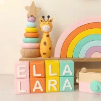 اکسسوری اتاق کودک اسباب بازی چوبی مکعب اسم