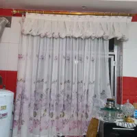 پرده پذیرایی با کتیبه با پرده اشپزخانه|پرده، رانر، رومیزی|خلخال, |دیوار