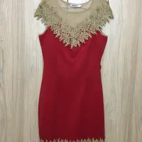 لباس مجلسی قرمز. لباس شب. تونیک. گیپور