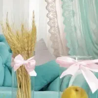 پرده های زیبای توری آبی صورتی