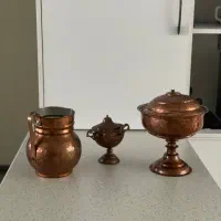 ظرف مسی درب دار ، میوه خوری شکلات خوری و پارچه