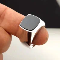 انگشتر نقره  جزع یمن عقیق مشکی حرزدار